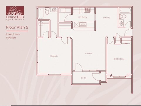 Floor plan for 2 beds, 2 baths, 1100 sqft